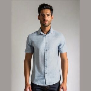 Calvin Klein shirt short sleeve stretch regular fit size M 15-15.5 white blue